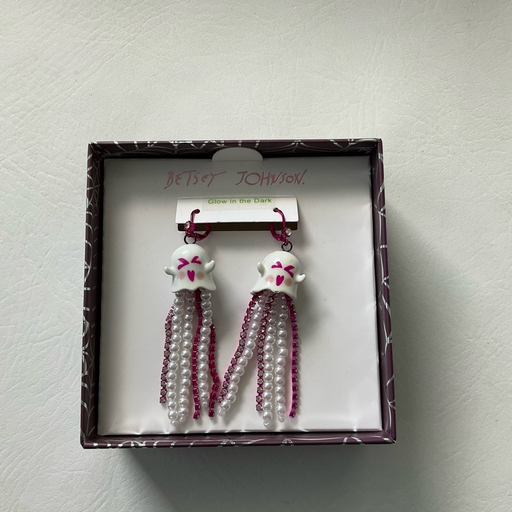 Betsey Johnson PUNK N SPICE GHOST FRINGE EARRINGS WHITE